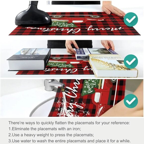 NWT VISESUNNY MERRY CHRISTMAS Red Buffalo Plaid Placemats (6 qty each pack) - Picture 6 of 6